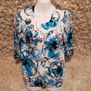 Mercer Street Studio Blue And White Floral Button Sweater